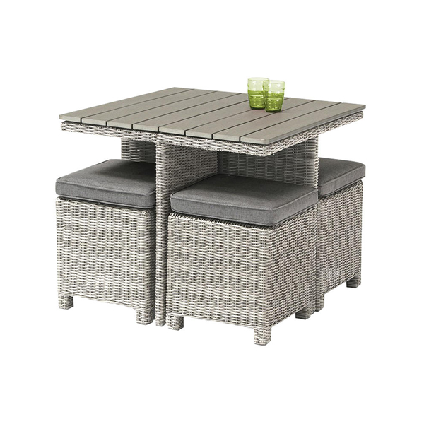 KETTLER Palma 4 Seater Garden Cube Table and Chairs Set, White Wash