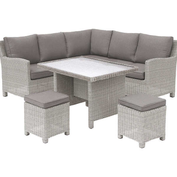 KETTLER Palma Garden Mini Lounge / Dining Set With Glass Top Table, White Wash