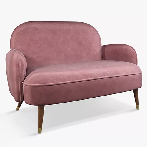 . Cove Petite 2 Seater Sofa, Dark Gold Tipped Leg, Blush Pink Velvet