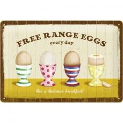 Vintage / Retro Metal Advertising Sign Free Range Eggs Embossed