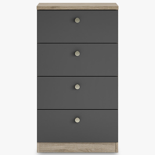 . Mix it Narrow 4 Drawer Chest, Nickel Knob Handles, Grey Ash/Matt Graphite