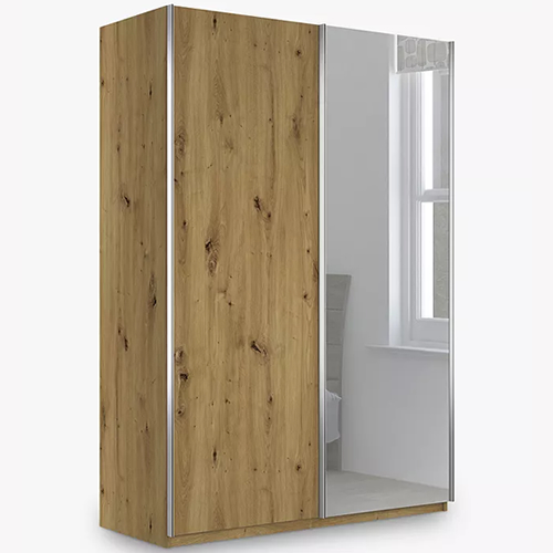 . Elstra 150cm Wardrobe Mirrored Sliding Door, Bianco Oak / Mirror