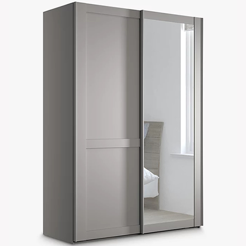 . Marlow 150cm Mirrored Sliding Door Wardrobe, Pebble Grey