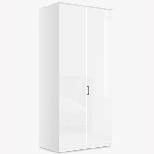 . Elstra 100cm Wardrobe with Glass Hinged Doors, White Glass / Matt White