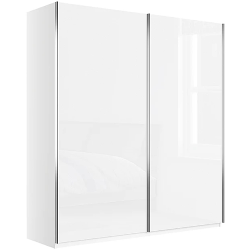 . Elstra 200cm Wardrobe with White Glass Sliding Doors, Matt White