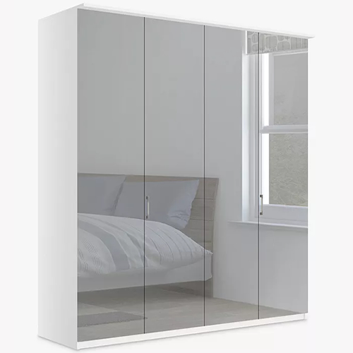 . Elstra 200cm Wardrobe with Mirrored Hinged Doors, Mirror / Matt White