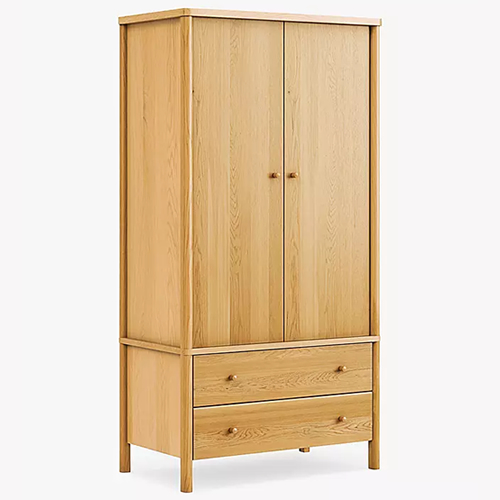 . Spindle Double Wardrobe with 2 Drawers, Oak