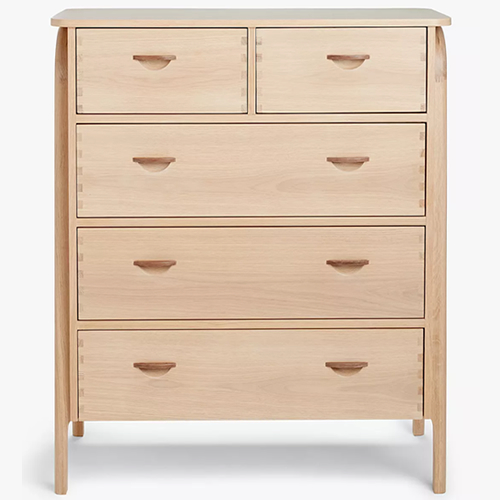 . Rattan 5 Drawer Chest, Oak