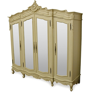 Ivory Shabby Chic Four Door Mirrored Armoire