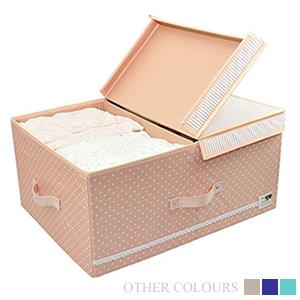 Large Storage Box with Lid, Soft Pink Polka Dot, 21.7"(L)*16.5"(W)*10.2"(H)