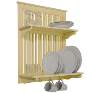 Wall Hung Plate Rack for Bowls too with Cup Hooks in Painted Buttermilk