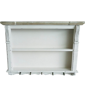 White Shabby Chic Distressed Display Unit / Wall Shelf for Plates with Hooks
