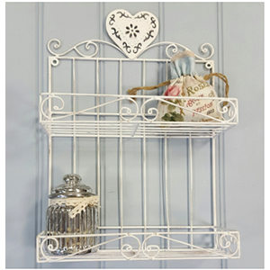 White French Wire Metal Bathroom Display Shelf with Heart
