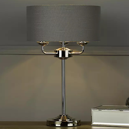 Laura Ashley Sorrento 3 Arm Table Lamp, Silver / Charcoal Dark Grey