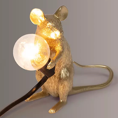 Seletti Sitting Mouse Table Lamp, Gold