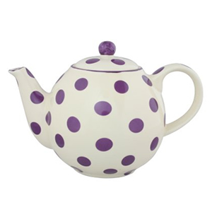 London Pottery 4 Cup Globe Teapot Aubergine Spots on Ivory