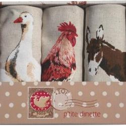Hen, Horse & Goose Linen TeaTowel Gift Box Set