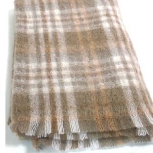 Mohair Blanket / Throw ~ Tan Check  ~ Made in Ireland