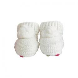 White Baby Booties With Embroidered Pom Poms By Bombay Duck