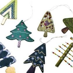 Hanging Christmas Decorations ~ 7 Wooden Miniature Trees by Birchcraft