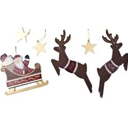 Hanging Christmas Decorations ~  Wooden Santa & Reindeer by Birchcraft