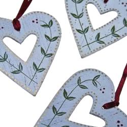 Hanging Christmas Decorations ~  Wooden Hearts x 3 by Birchcraft