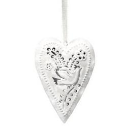 Hanging Christmas Decorations ~ White Heart with Dove Filigree Detail