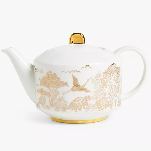 . Willow Landscape Fine China Teapot, 1.1L, White / Gold