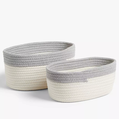 . Cotton Rope Storage Baskets, Set of 2, White or Grey