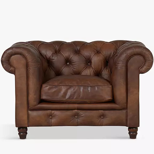 . Halo Earle Chesterfield Leather Armchair, Antique Whisky