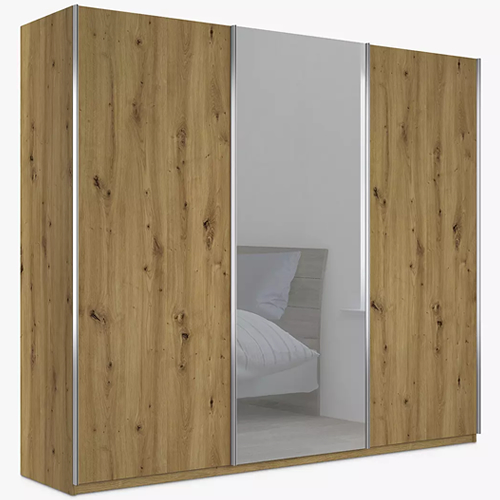 - Special Elstra 250cm Sliding Doors Wardrobe with Mirror, Bianca Oak / Mirror